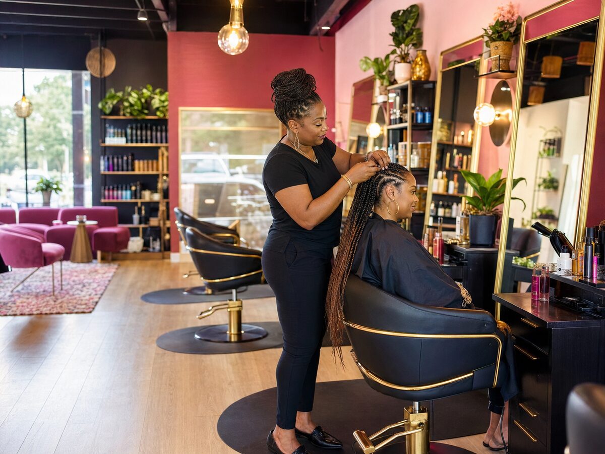 Professional braiding service in a welcoming contemporary salon